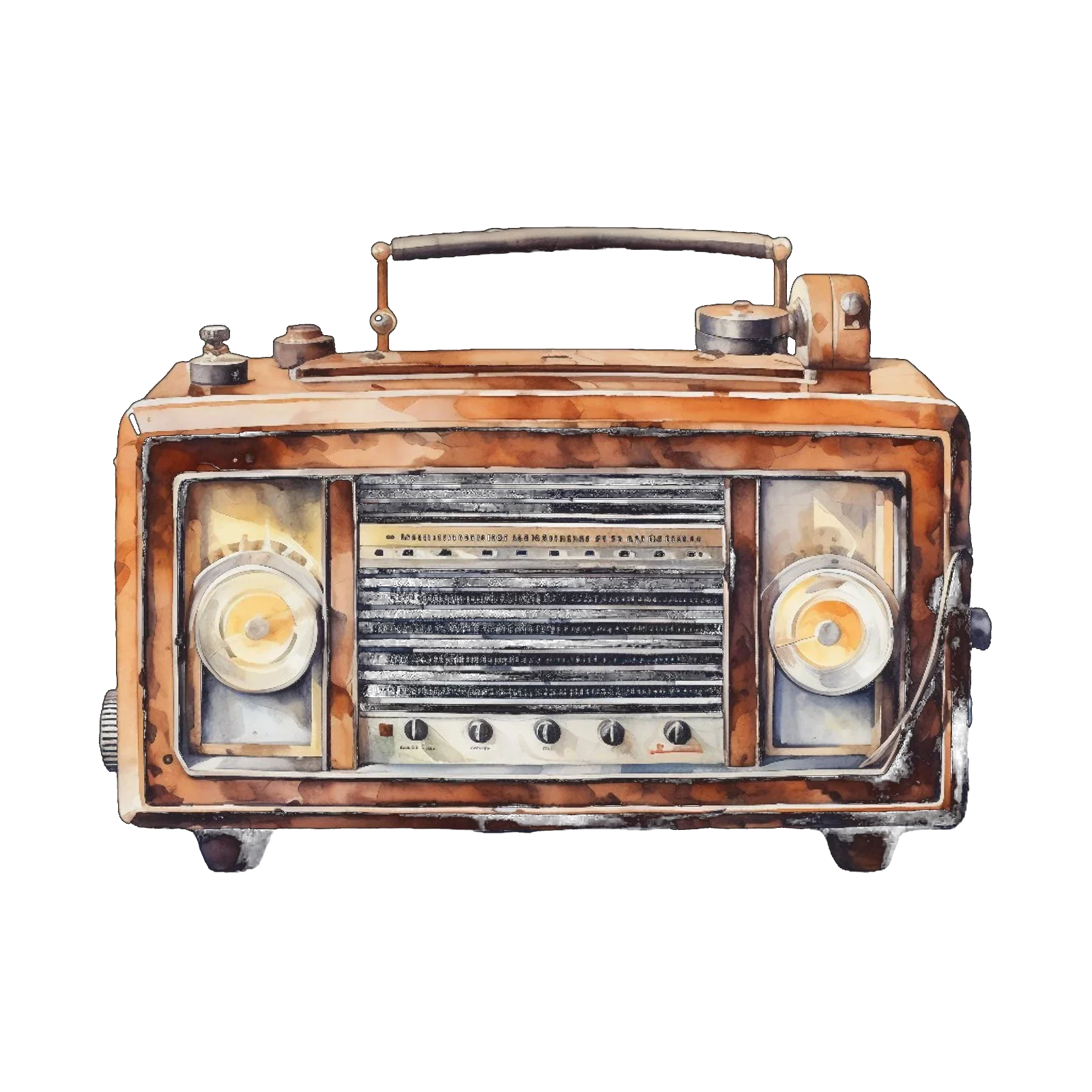 A battered portable radio.